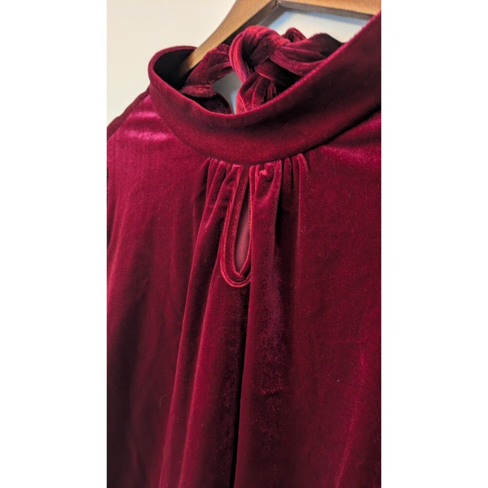 Cezele Red Velvet Top L Puff Sleeve Holiday Victorian Vamp Whimsigoth Tie Back - Picture 4 of 13